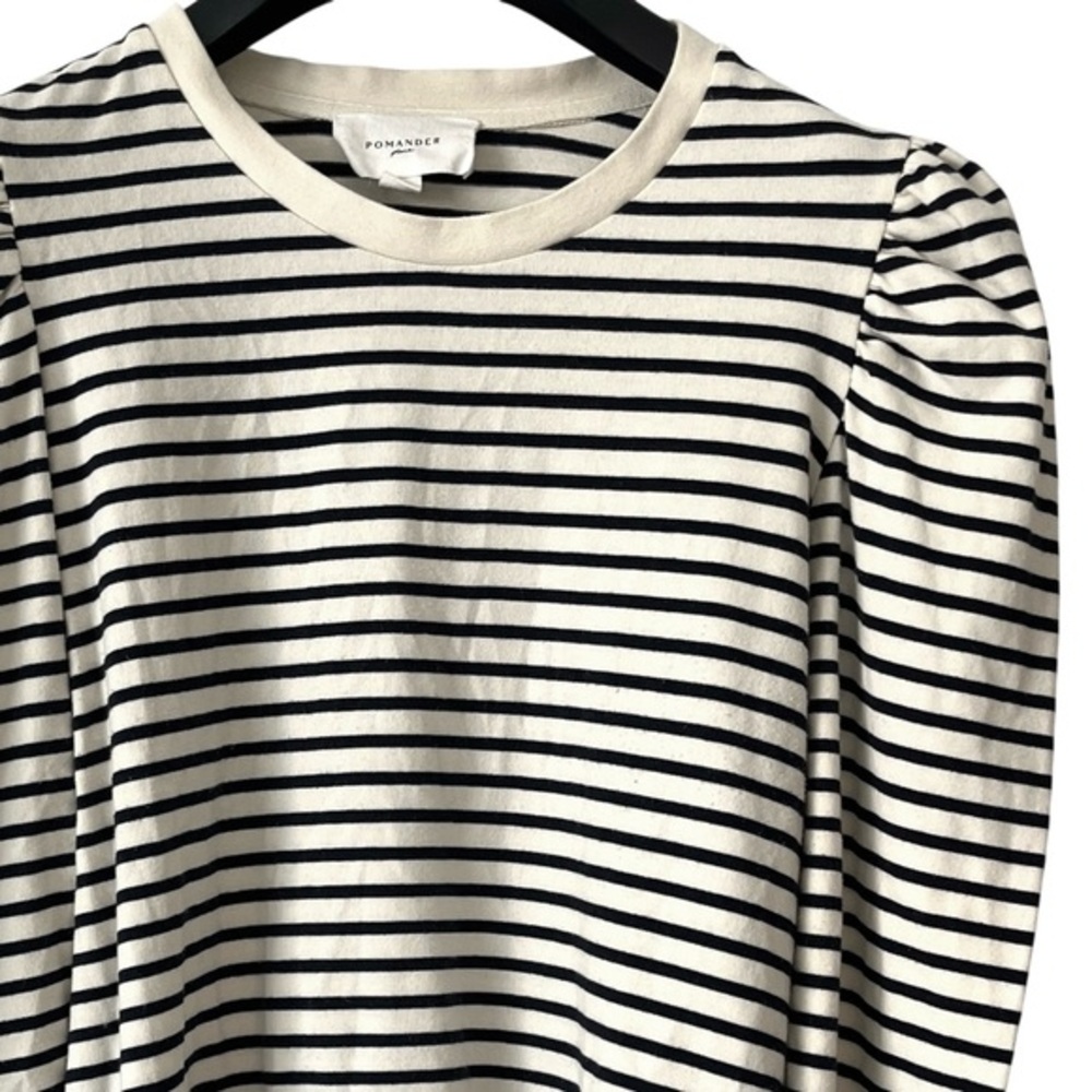 Pomander Place Vesty Striped Puff Sleeve Long Sleeve T-Shirt Cream Navy Size L
